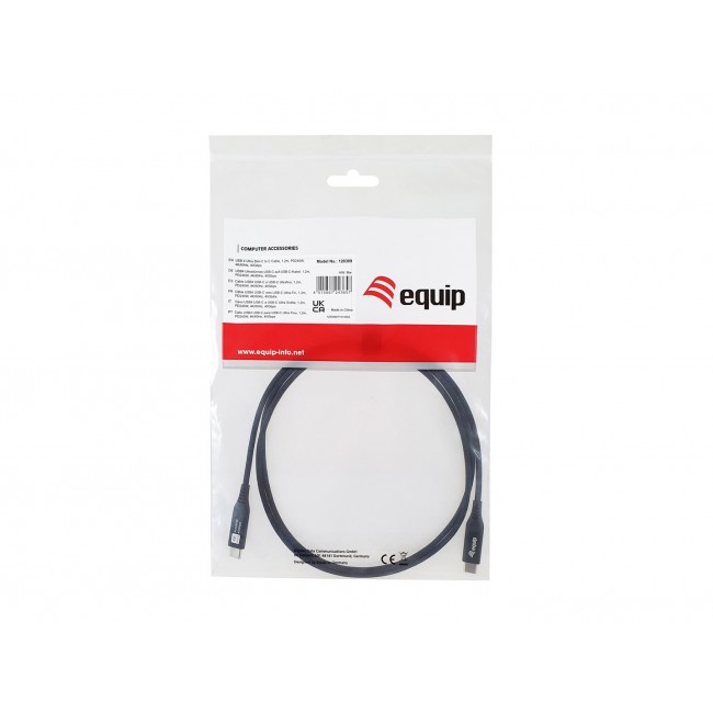 Equip USB 4 Ultra Slim C to C Cable, 1.2m, PD240W, 4K/60Hz, 40Gbps, Black