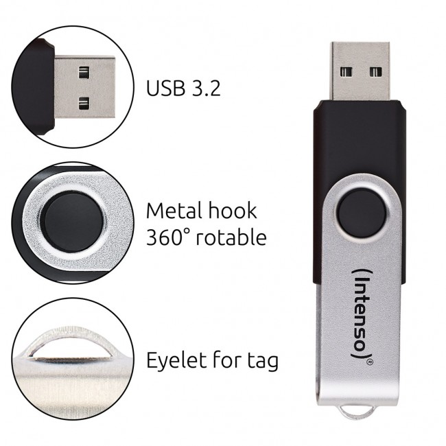 Intenso USB flash drive Office Line, 256 GB, USB-A, 3.2 Gen 1x1, black-silver