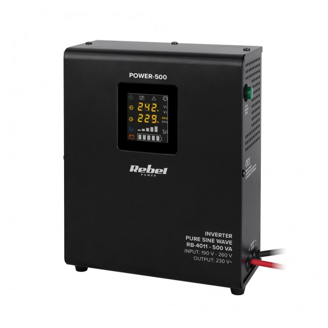 Rebel POWER-500 wall-mounted emergency power supply - inverter with pure sine wave and charging function 12V 230V 500VA/300W Rebel POWER-500 wall-mounted emergency power supply - inverter with pure sine wave and charging function 12V 230V 500VA/300W
