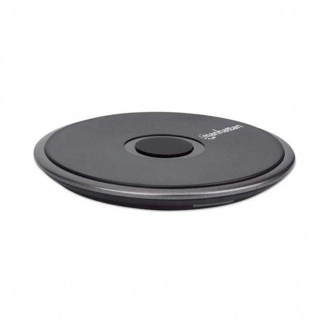 Manhattan Smartphone Wireless Charging Pad, QI certified, 10W, 7.5W and 5W charging, USB-C to USB-A cable included, USB-C input into pad, Cable 1.5m, Black, Three Year Warranty, Boxed Manhattan Smartphone Wireless Charging Pad, QI certified, 10W, 7.5W and 5W charging, USB-C to USB-A cable included, USB-C input into pad, Cable 1.5m, Black, Three Year Warranty, Boxed