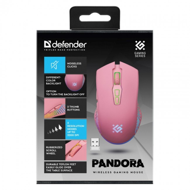 WIRELESS MOUSE DEFENDER PANDORA RF PINK 3200dpi 7P