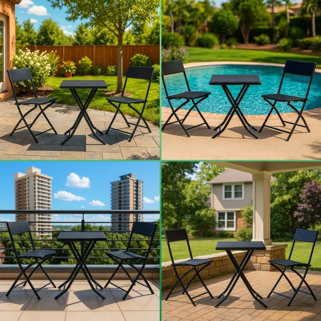 Extralink Small Black Forest Garden Furniture Set, Two Chairs + Black Table outdoor furniture set