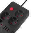 Maclean power strip, 4-socket extension cable + 3xUSB, 110-240V AC 50/60Hz, 2.1A max 2500W, 3m, black, MCE393 B