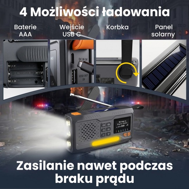 Extralink RADIO AWARYJNE BLUETOOTH SOLARNE Z KORBKA DYNAMO POWERBANK 4000MAH Z LATARKA SOS BT-4000 Portable Analog & digital Black, Orange