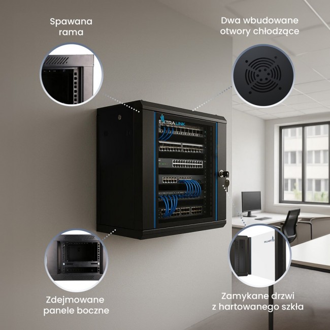 Extralink Rackmount cabinet 6U 600x450 Black wall mounted