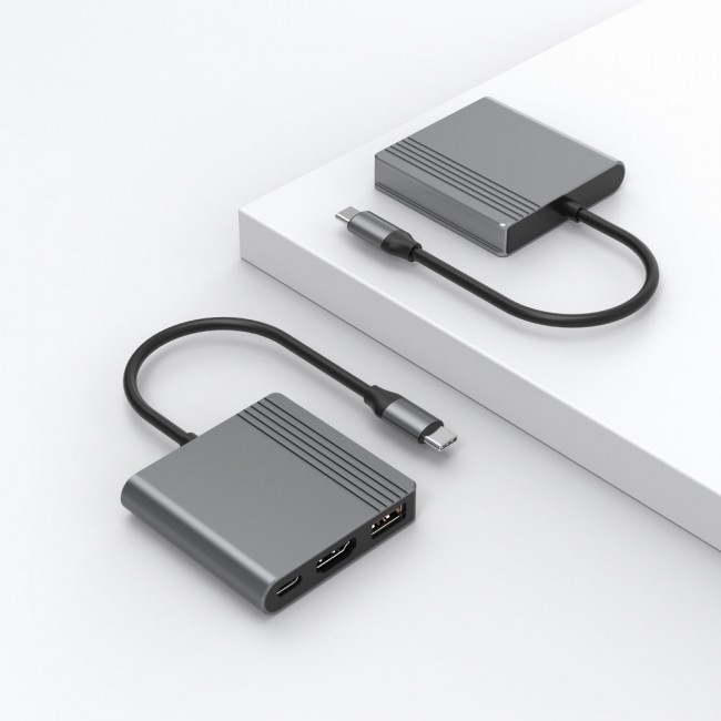 Gembird A-CM-COMBO3-05 USB Type-C 3-in-1 multi-port adapter (USB port + HDMI + USB-C video), space grey