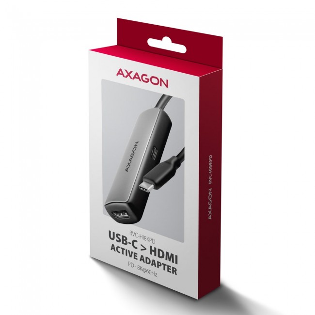 Axagon RVC-HI8KPD, USB-C - HDMI 2.1 adapter, 8K/60Hz, 4K/144Hz, HDR10+, PD100W