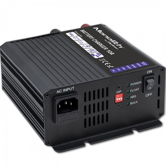 Qoltec 51958 Smart Monolith charger for LiFePO4 AGM GEL SLA batteries | 10A | 12V