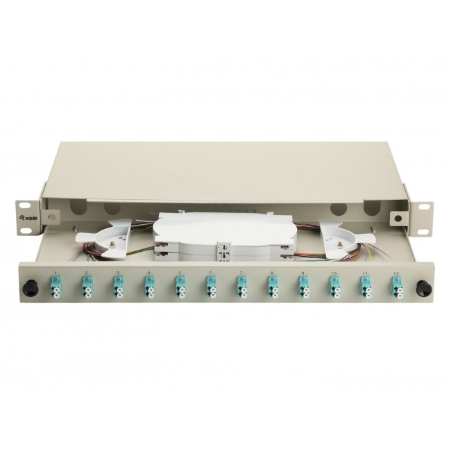 Equip 12-Port Fiber Optic Splice Box, LC Duplex, OM3, 1U, Equipped, Grey