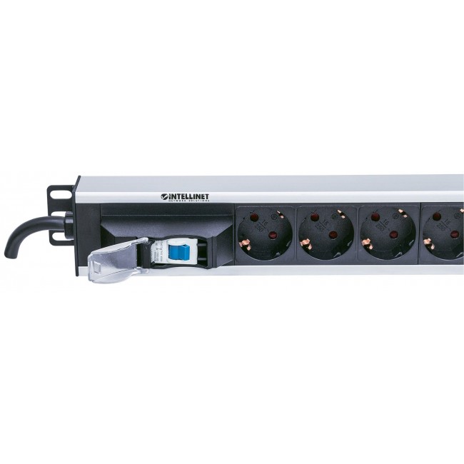 Intellinet Vertical Rackmount 12-Output Power Distribution Unit (PDU), EU CEE 7/3 Outlets, With Single Air Switch, No Surge Protection, Built-in 1.6m Power Cord with EU CEE 7/4 Plug