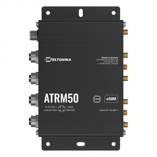 Teltonika ATRM50 5G Router for Transportation, Ultra-High Cellular Speeds, M12 CONNECTORS, DUAL SIM & eSIM, EN 45545-2 and EN 50155, PSU not included wireless router Gigabit Ethernet Dual-band (2.4 GHz / 5 GHz) Black Teltonika ATRM50 5G Router for Transportation, Ultra-High Cellular Speeds, M12 CONNECTORS, DUAL SIM & eSIM, EN 45545-2 and EN 50155, PSU not included wireless router Gigabit Ethernet Dual-band (2.4 GHz / 5 GHz) Black