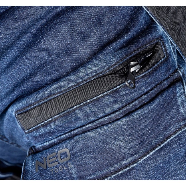 NEO TOOLS DENIM Work Trousers, Cordura Reinforcements, Detachable Holster Pockets, Navy Blue, Size M/50