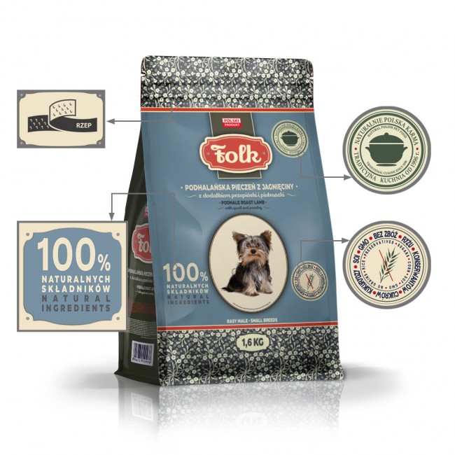 FOLK Small breeds Podhale-style lamb roast with quail and parsley - dry dog food - 1,6kg