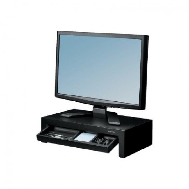 Fellowes Computer Monitor Stand with 3 Height Adjustments - Designer Suites Monitor Riser with Storage Tray - Ergonomic Adjustable Monitor Stand for Computers - Max Weight 18KG/Max Size 21