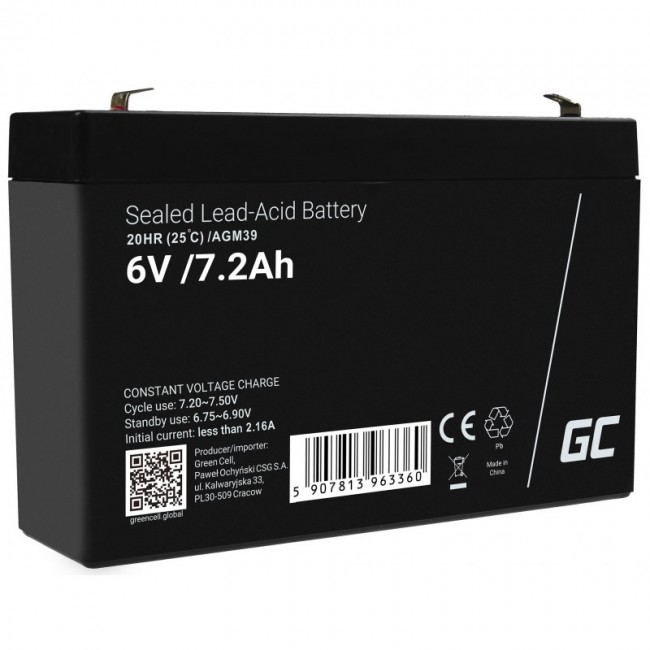 Green Cell AGM39 industrial rechargeable battery Sealed Lead Acid (VRLA) 7200 mAh 6 V Green Cell AGM39 industrial rechargeable battery Sealed Lead Acid (VRLA) 7200 mAh 6 V