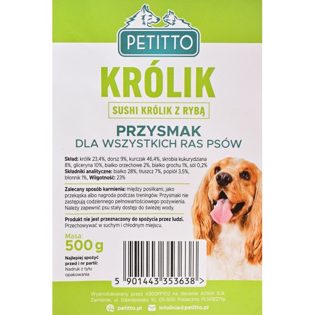 PETITTO Sushi rabbit with fish - dog treat - 500g PETITTO Sushi rabbit with fish - dog treat - 500g