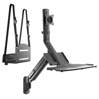 Estaci n de trabajo/ soporte de pared para monitor, teclado y PC con resorte de gas Maclean MC-838