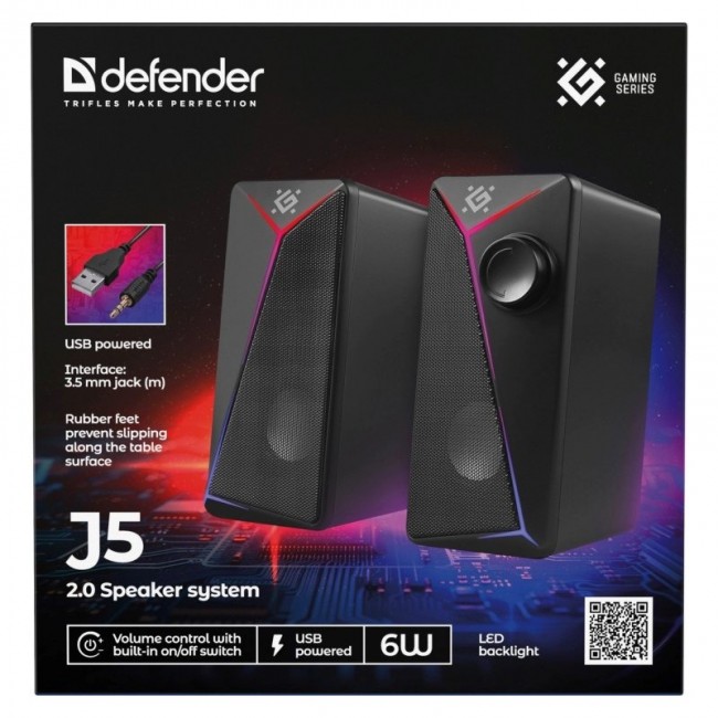 PC Speakers 2.0 DEFENDER J5 2.0 6W LED USB black