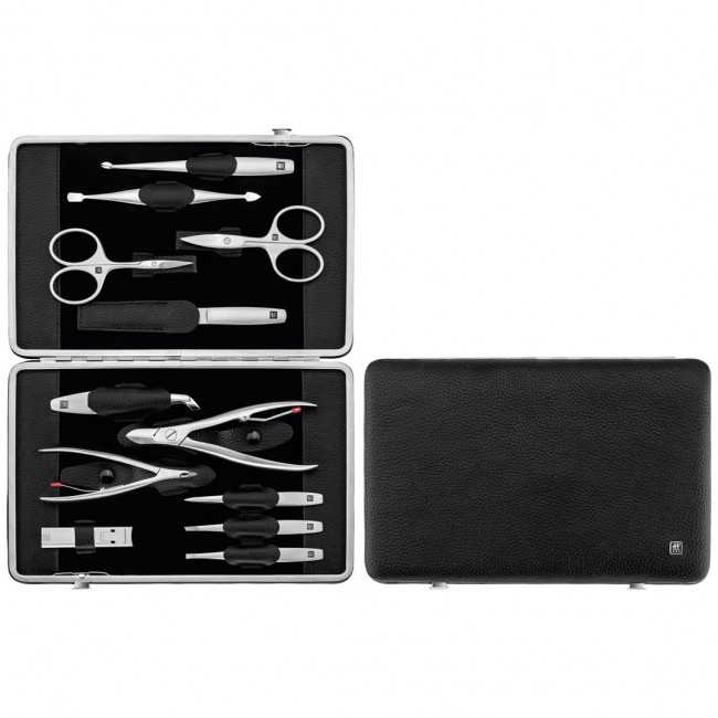 ZWILLING TWINOX Manicure Set Black Leather Case, 12 Pieces