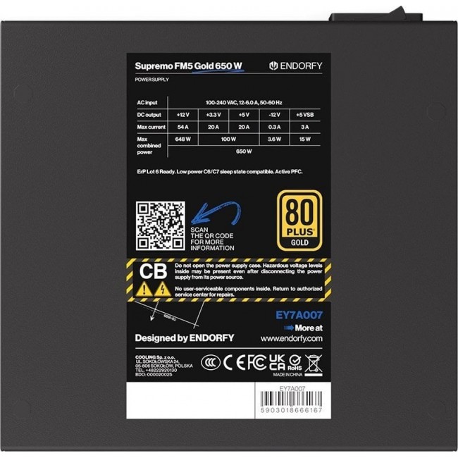 Power supply Endorfy Supremo FM5 Gold 650W (EY7A007) Power supply Endorfy Supremo FM5 Gold 650W (EY7A007)