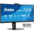 iiyama ProLite 34 VA UWQHD curved monitor with a built-in Windows Hello camera and microphone, USB-C Dock, LAN, KVM-Switch and 15cm height adjustable stand