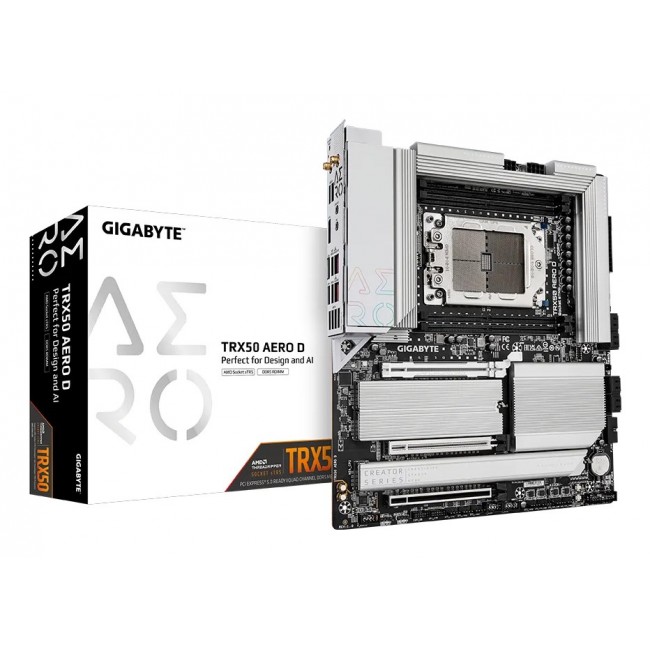 GIGABYTE TRX50 AERO D Motherboard - Supports AMD Ryzen Threadripper 9000 Series CPUs, 16+8+4 Phases Digital VRM, up to 7800MHz DDR5 (OC), 3xPCIe 5.0 + 1xPCIe 4.0 M.2, Wi-Fi 7, 10GbE LAN, USB4