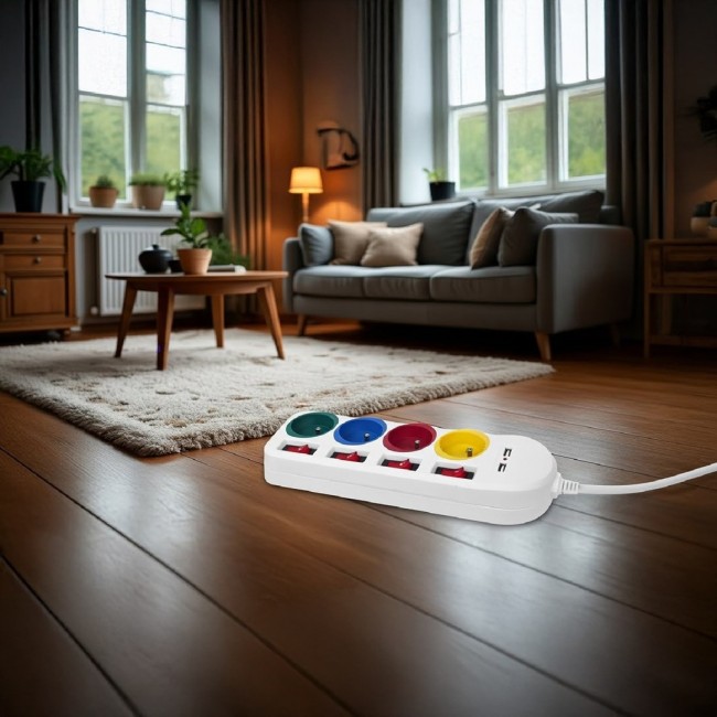 Maclean power strip, extender 4 sockets + 2xUSB, with switches, 250VAC/10A, 2.1A 5V, 1.5m, white, MCE229 W Maclean power strip, extender 4 sockets + 2xUSB, with switches, 250VAC/10A, 2.1A 5V, 1.5m, white, MCE229 W