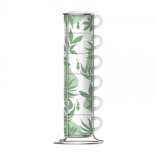 Bialetti Primavera Set of 6 espresso cups on stand - Green Bialetti Primavera Set of 6 espresso cups on stand - Green