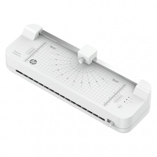 HP ONELAM COMBO A3 laminator, Warm, integrated trimmer, corner rounder, 40 cm/min speed + 15 pouches: 3xA4, 4xA5, 4xA6, 4xB-CARD, White
