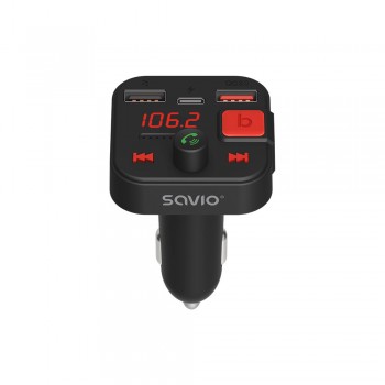 SAVIO FM transmitter, Bluetooth 5.3, QC 3.0 charger, LED display, Bass Boost, TR-15, black