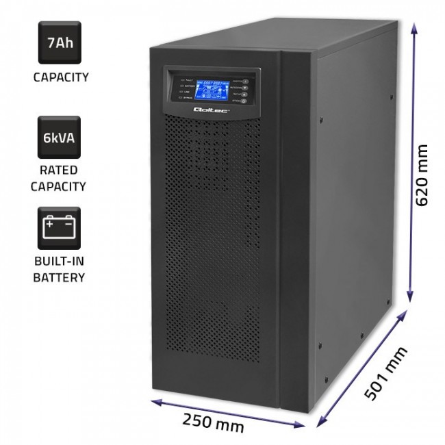 Qoltec 53982 UPS | On-line | Pure Sine Wave | 6kVA | 4.8kW | LCD | USB