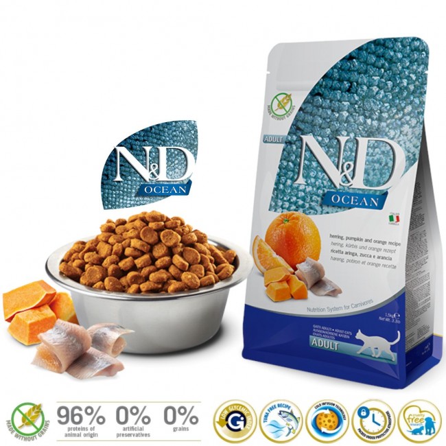 FARMINA N&D Ocean Herring Pumpkin&Orange Adult - dry cat food - 1,5 kg FARMINA N&D Ocean Herring Pumpkin&Orange Adult - dry cat food - 1,5 kg
