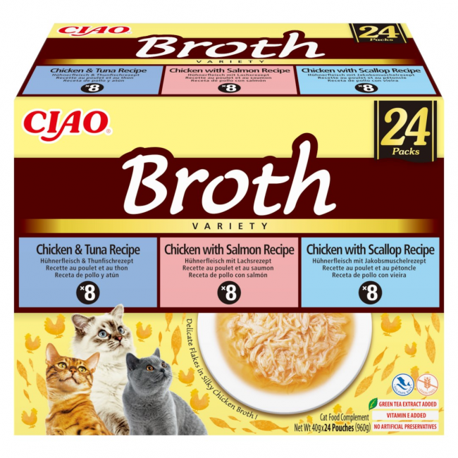 INABA Ciao Broth with chicken, salmon, tuna and scallop - cat treats - 24x40g