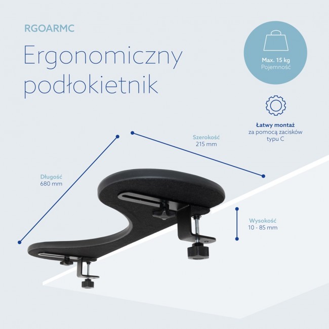 R-Go Tools Armrest R-Go, ergonomic, symmetrical, with abdominal cutout, soft foam, black