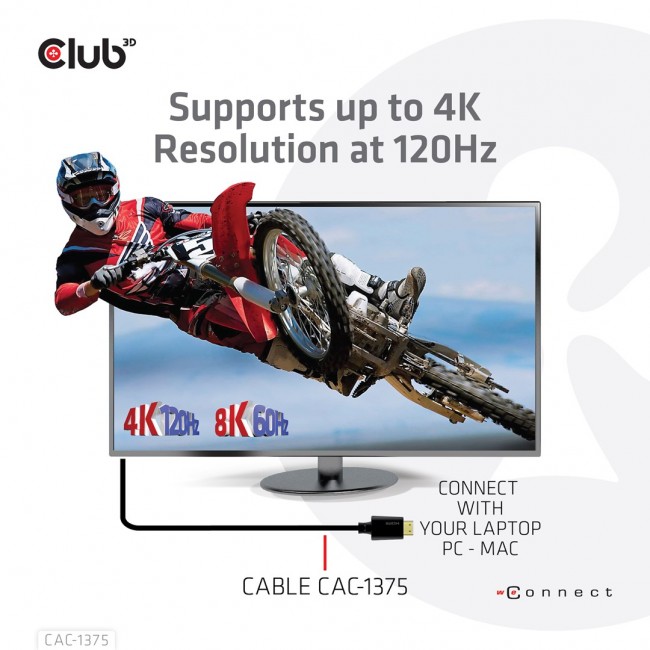 CLUB3D Ultra High Speed HDMI Certified Cable 4K120Hz 8K60Hz 48Gbps M/M 5m/16.4ft