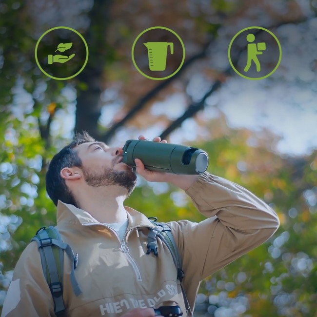Extralink PURISOO+ BUTELKA Z SYSTEMEM FILTRUJACYM Z POMPKA 400ML FILTR UF + ACF Water filtration bottle 0.4 L Green, Olive