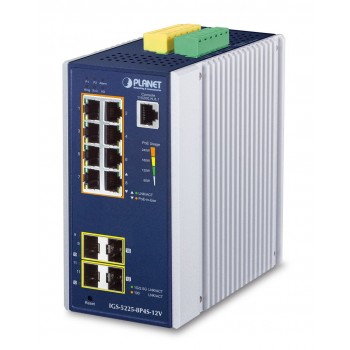 PLANET Industrial 8-Port GE PoE+ 2*1G SFP+ 2*2,5G SFP - 8-Port Managed L2+ Gigabit Ethernet (10/100/1000) Power over Ethernet (PoE) Aluminium, Blue