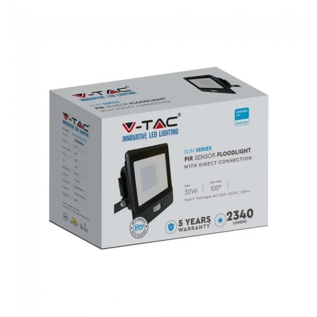 LED projector V-TAC VT-138S 30W SAMSUNG CHIP Motion sensor 3000K 2340lm (SKU 20262) Black