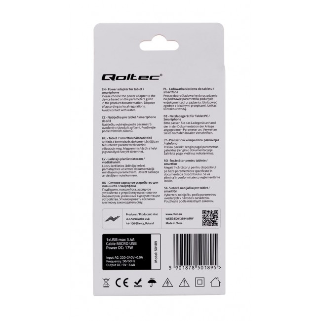 Qoltec 50189 mobile device charger Indoor Black Qoltec 50189 mobile device charger Indoor Black