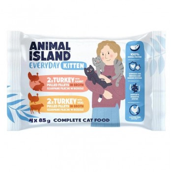 ANIMAL ISLAND Everyday Kitten Turkey with rabbit, Turkey with veal Box - wet cat food - 4x85g