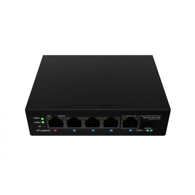 Lanberg ILFE-4P-1GE-1S-90 network switch Unmanaged Fast Ethernet (10/100) Power over Ethernet (PoE) 1U Black