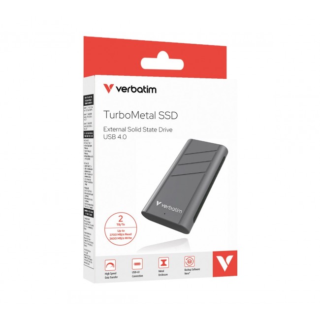 Verbatim TurboMetal SSD USB4 2TB USB Type-C USB4 Gen 2x2 Silver Verbatim TurboMetal SSD USB4 2TB USB Type-C USB4 Gen 2x2 Silver
