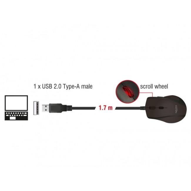 DeLOCK 12548 mouse Office Left-hand USB Type-A Optical 2400 DPI
