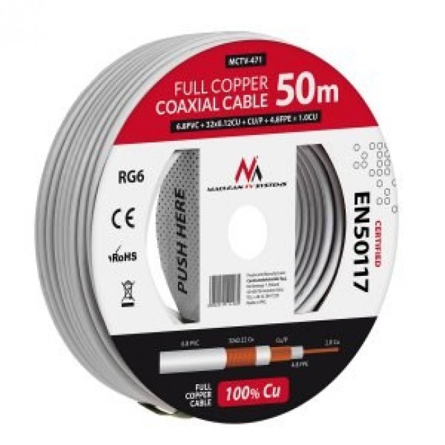 Maclean MCTV-472 coaxial cable RG-6/U 100 m White Maclean MCTV-472 coaxial cable RG-6/U 100 m White