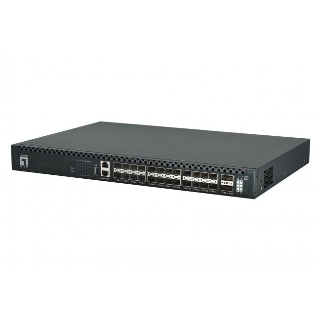 LevelOne 26-Port L3 Managed TOR Fiber Switch, 24x 1/10GbE SFP+, 2x 40/100GbE QSFP28, Hot-Swap Redundant Power Supply