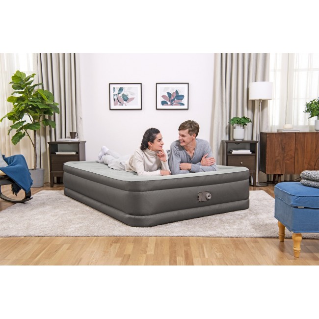 Bestway Fortech Air Mattress Queen with Built-in AC Pump and Antimicrobial Coating 2.03 m x 1.52 m x 46 cm