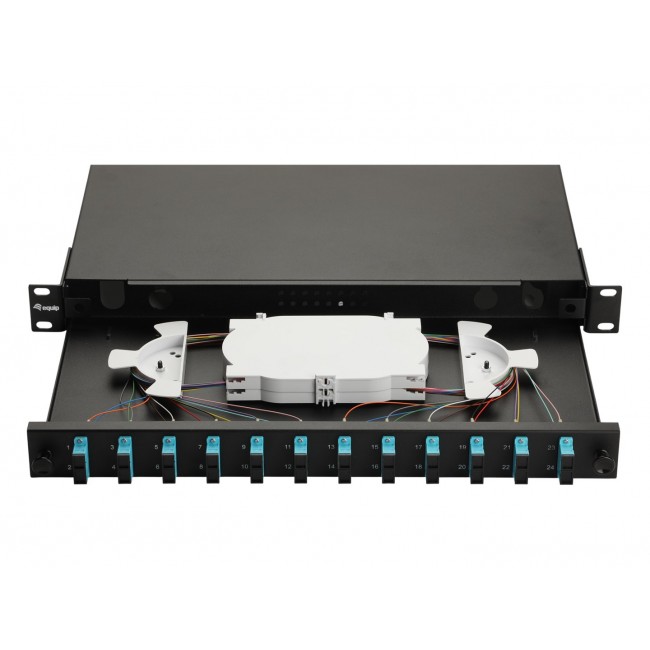 Equip 12-Port Fiber Optic Splice Box, SC Duplex, OM3, 1U, Equipped, Black