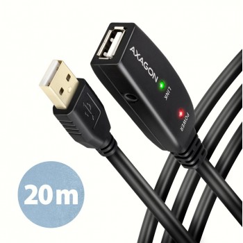 Axagon ADR-220 USB 2.0 A-M - A-F active extension/repeater cable 20m - Kabel - Digital/Daten USB cable USB A Black