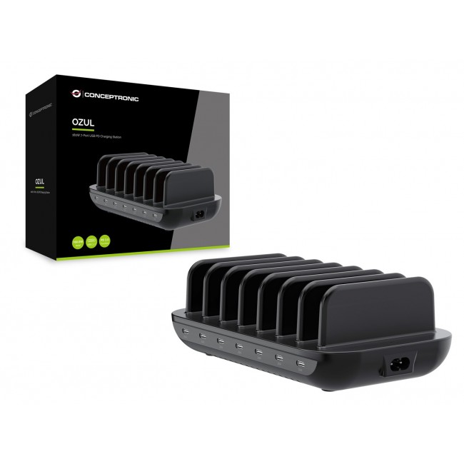 Conceptronic OZUL07B 160W 7-Port USB PD Charging Station, USB-C x 7, PD 3.0 Conceptronic OZUL07B 160W 7-Port USB PD Charging Station, USB-C x 7, PD 3.0