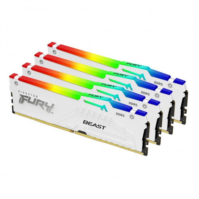 Kingston Technology FURY Beast 128GB 5600MT/s DDR5 CL40 DIMM (Kit of 4) White RGB XMP Kingston Technology FURY Beast 128GB 5600MT/s DDR5 CL40 DIMM (Kit of 4) White RGB XMP